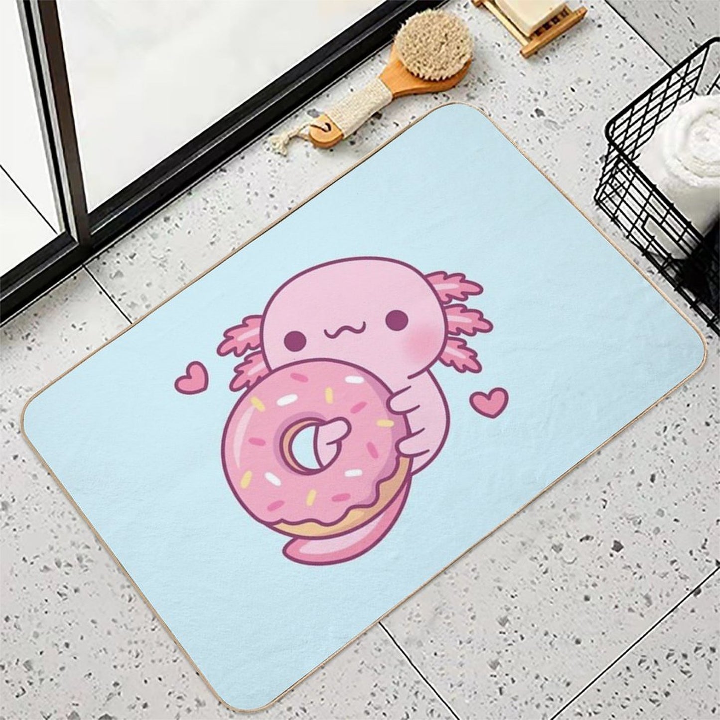 Cute Axolotl Hugging Donut Durable Bath Mat