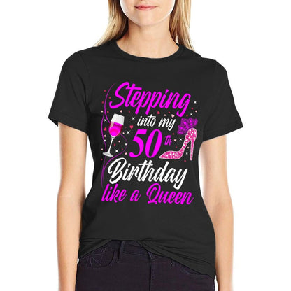 Stepping Into My 50th Birthday Like A Queen I 50th Birthday  Trendy Pattern T-Shirt