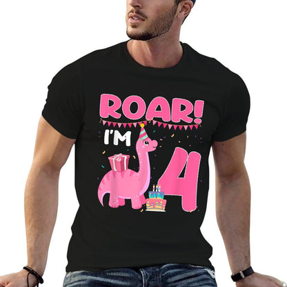 Roar I'm 4 Year Old Dinosaur Girl 4th Birthday Party  Soft T-Shirt