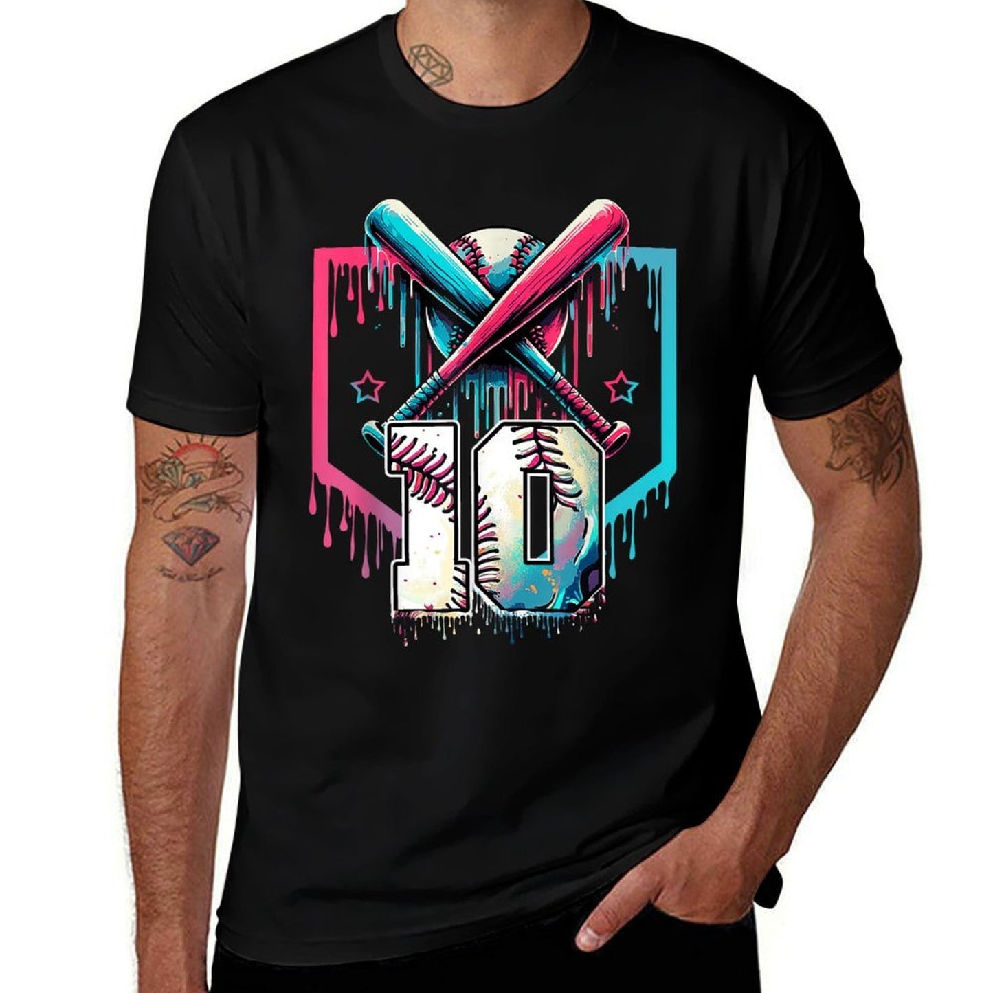 10th Bday Baseball Drip Home Plate 10yr Ice Cream 10 Yrs Old  Slim-fit Cut T-Shirt