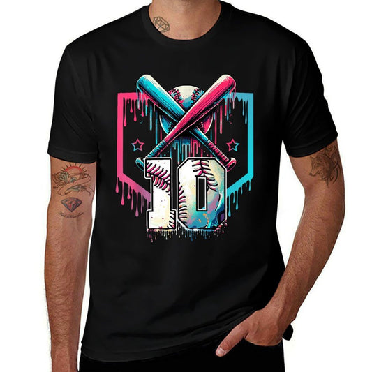 10th Bday Baseball Drip Home Plate 10yr Ice Cream 10 Yrs Old  Slim-fit Cut T-Shirt