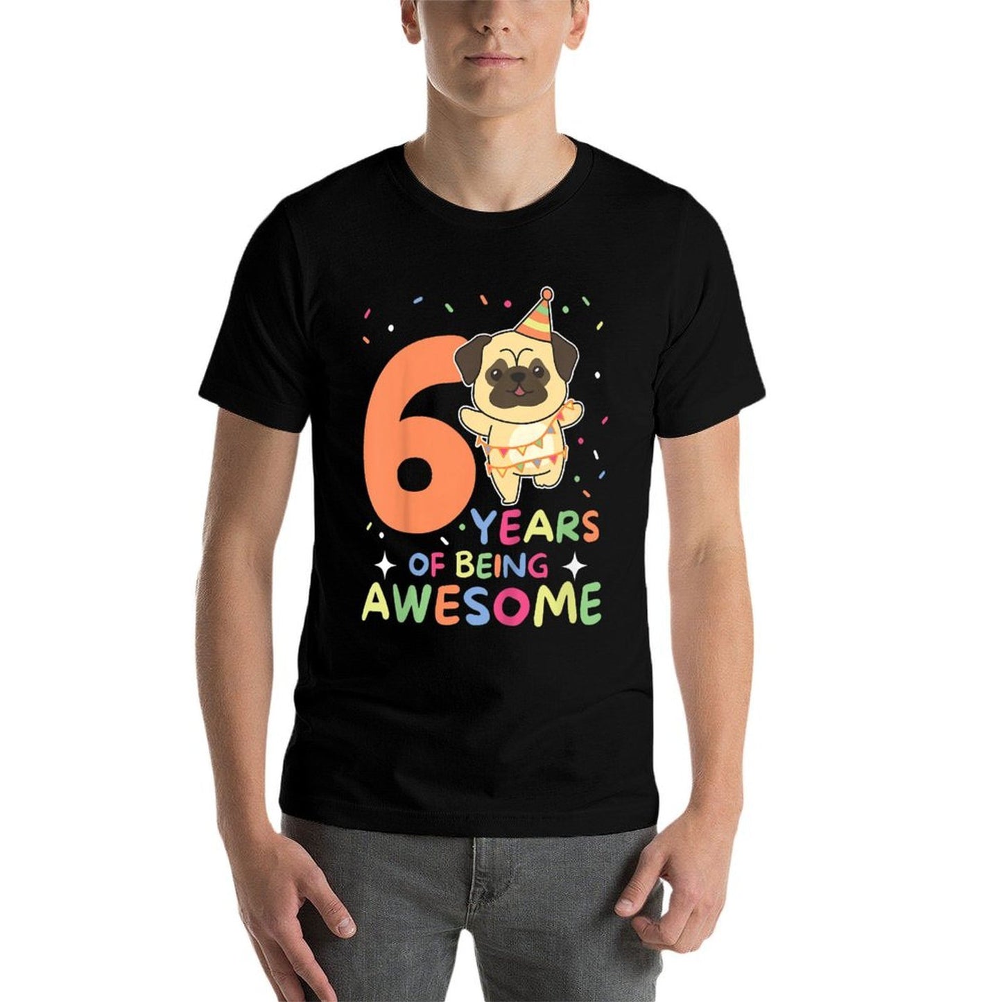 Kids Pug 6th Birthday For Kids Six Years Old  Slim-fit Cut T-Shirt