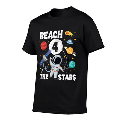 Reach Four The Stars 4 Years Old Birthday Boy Astronaut 4th  Eco-friendly Material T-Shirt