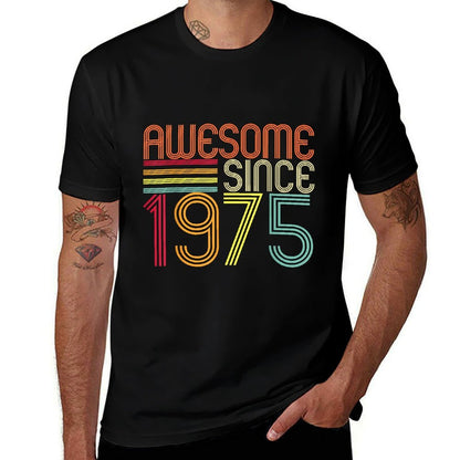 50 Years Old Awesome Since 1975 50th Birthday Men Women  Rolled Sleeves T-Shirt