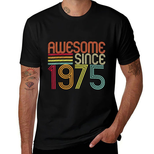 50 Years Old Awesome Since 1975 50th Birthday Men Women  Rolled Sleeves T-Shirt