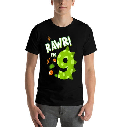 Kids Rawr I'm 9 Dinosaur 9th Birthday Boy Party Ninth Year Old  Stretchy T-Shirt