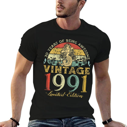 Womens Vintage 1991 Sunset Mermaid 30 Years Old 30th Birthday  Tagless Design T-Shirt