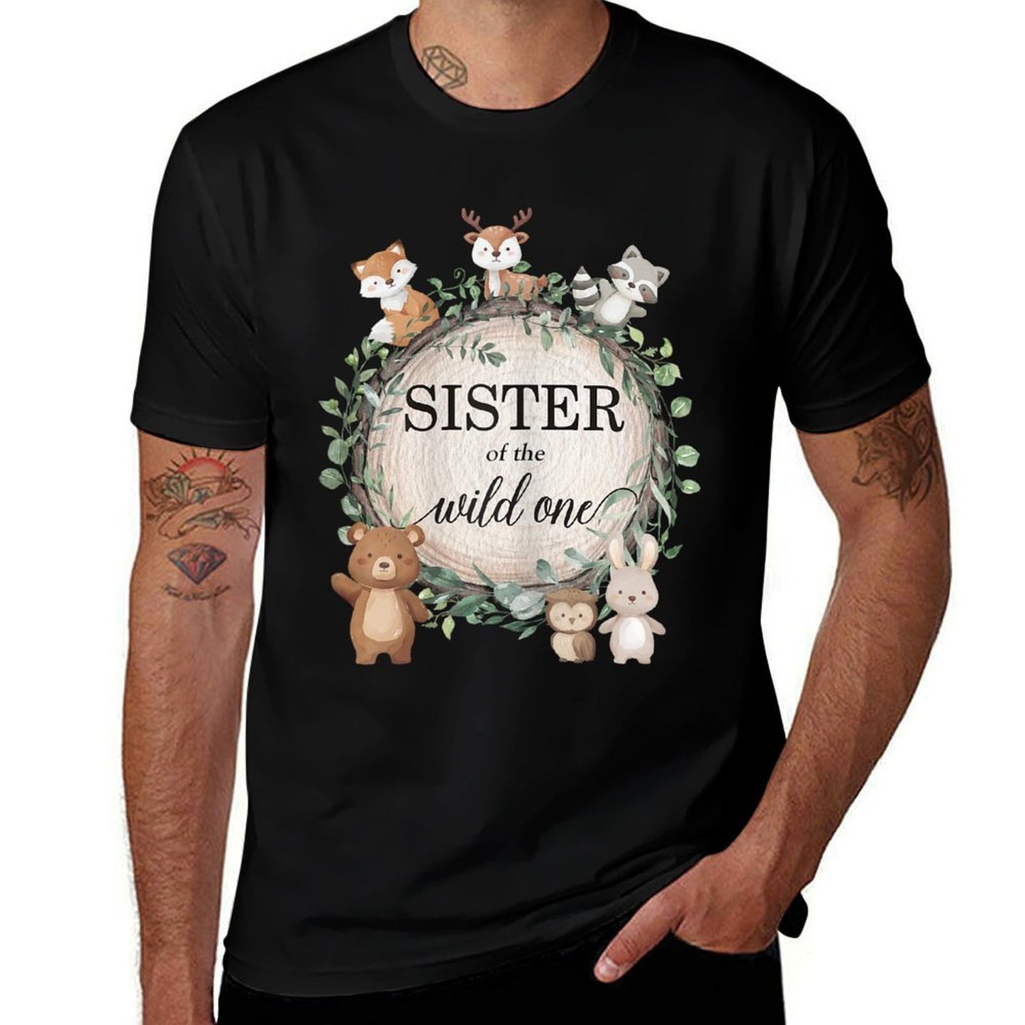 Sister of The Wild One Woodland Forest Animals 1st Birthday  Summer-ready Fabric T-Shirt