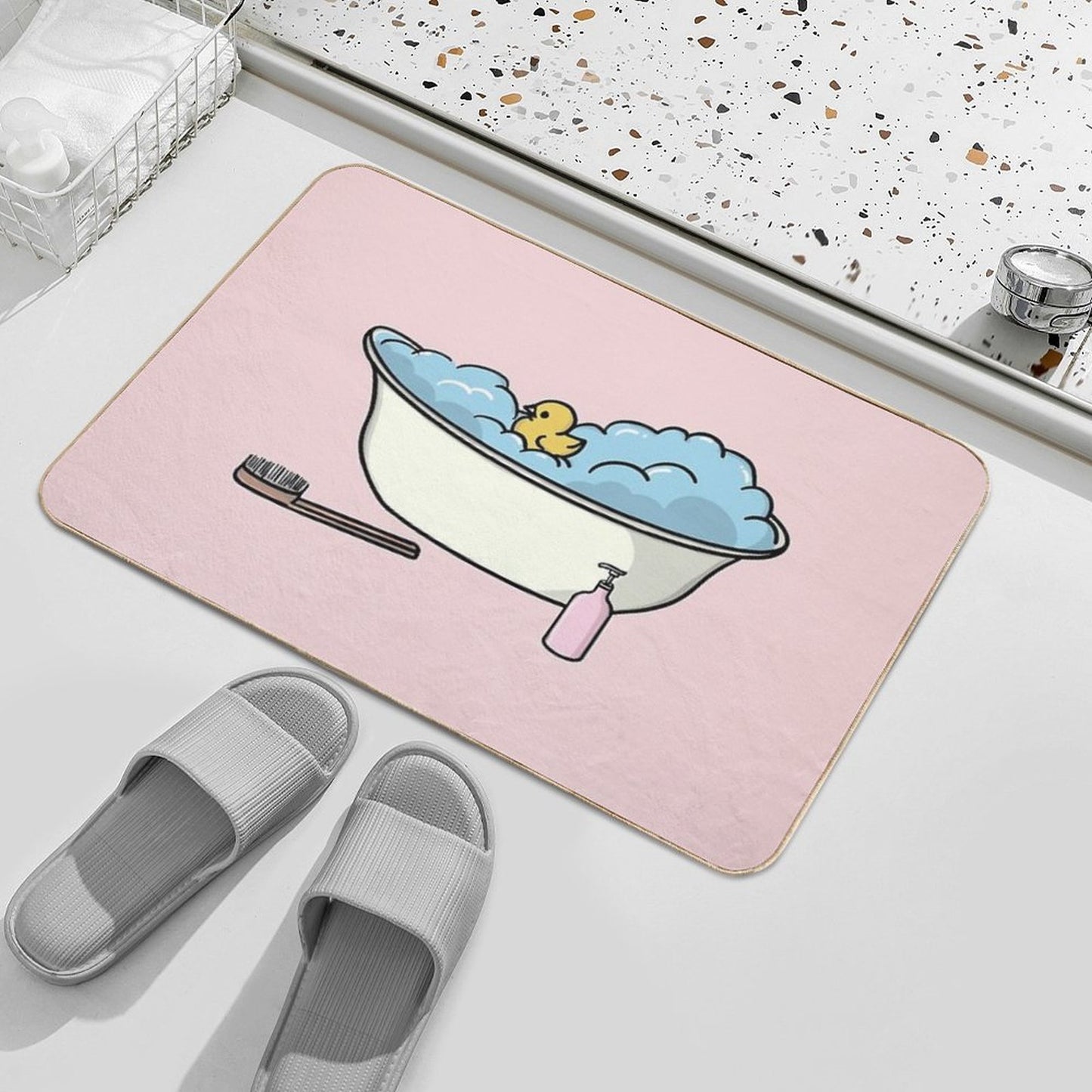 Bubble Bath  Bathtub And Rubber Duck Durable Bath Mat