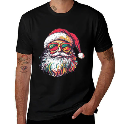 Retro Santa Face Sunglasses Christmas Xmas  Rolled Sleeves T-Shirt
