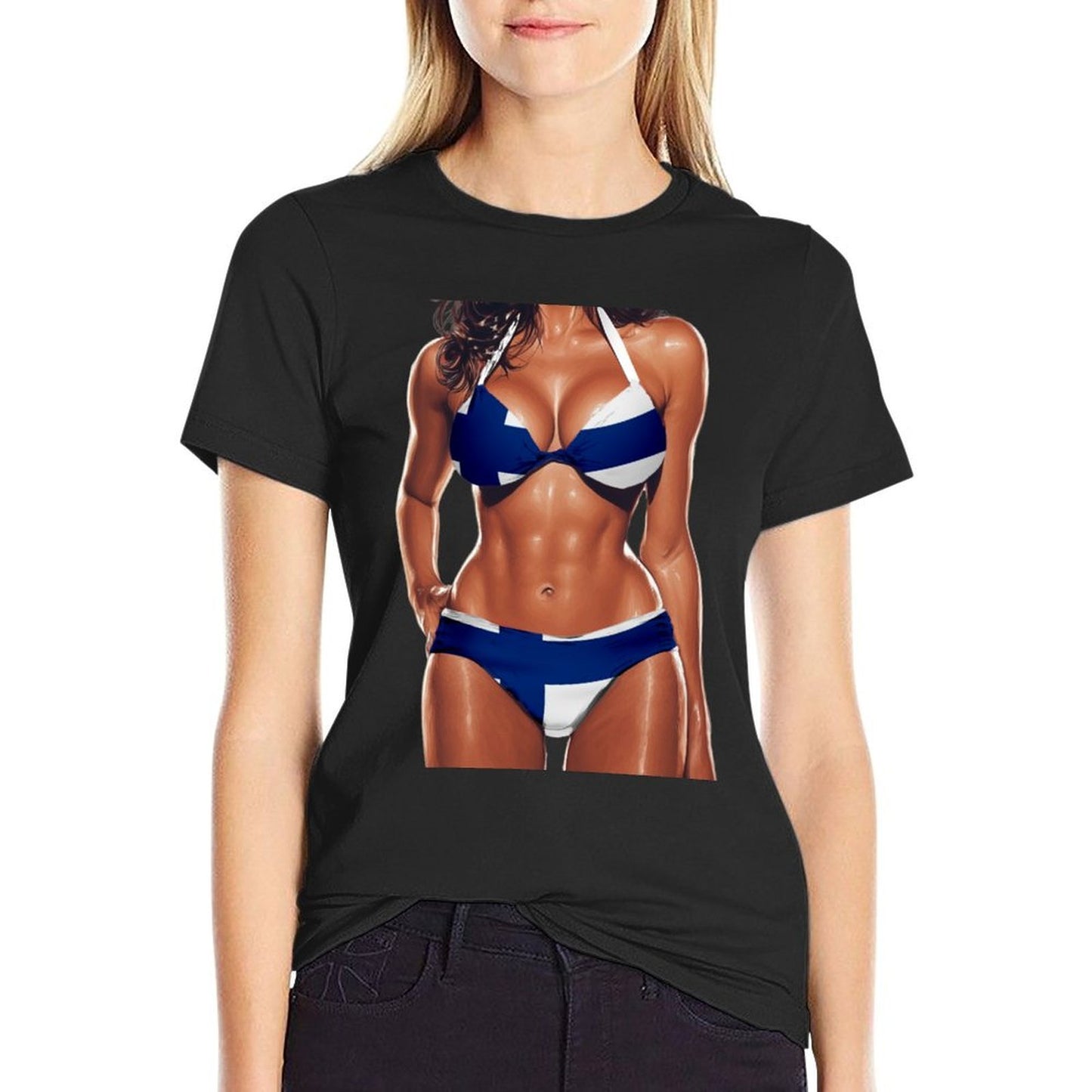Finnish Women Bikini Outfit Heritage Finland  Rolled Sleeves T-Shirt