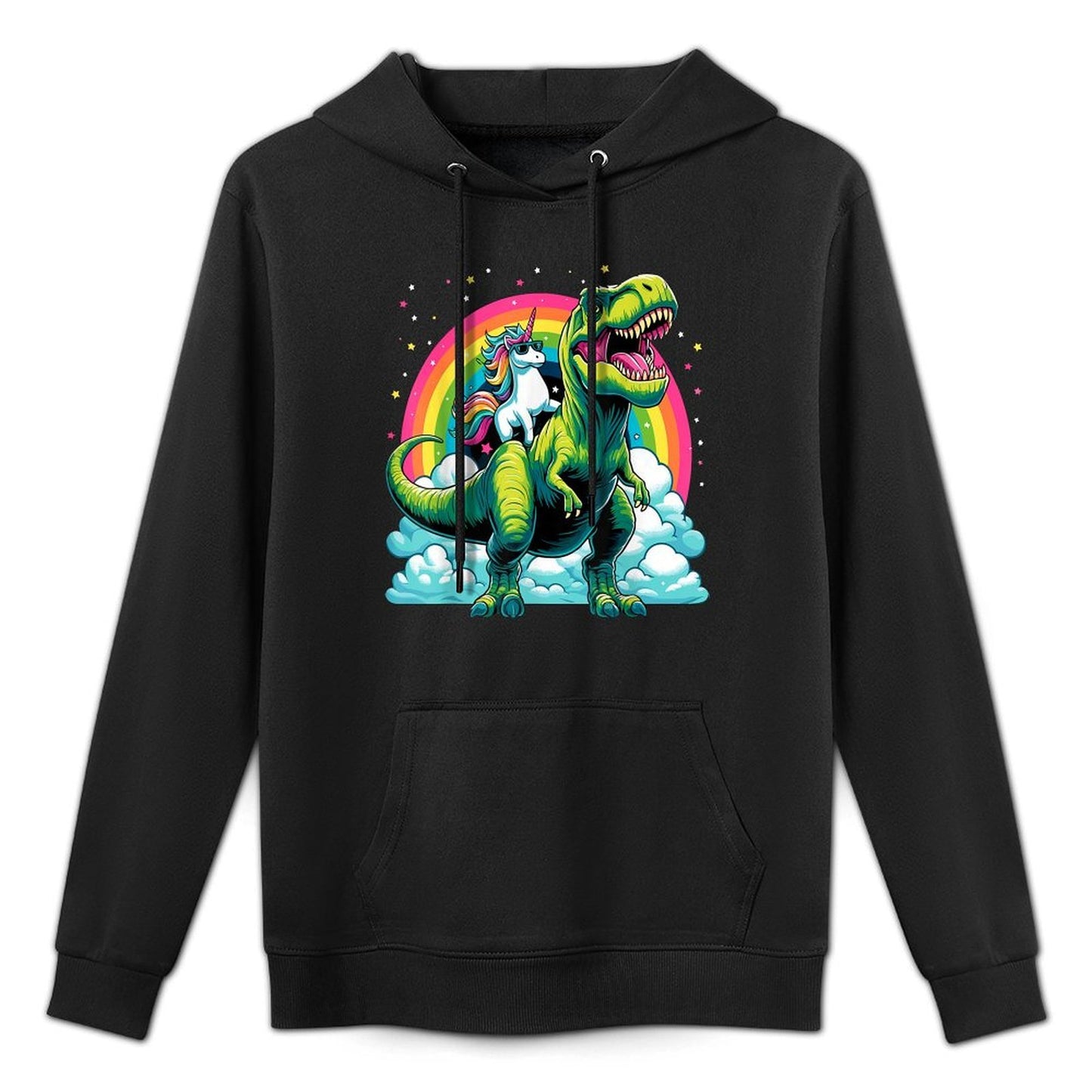 Unicorn Rainbow Birthday Party Unicorn Riding Dinosaur Durable Construction Hoodie