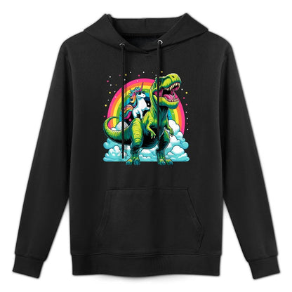 Unicorn Rainbow Birthday Party Unicorn Riding Dinosaur Durable Construction Hoodie