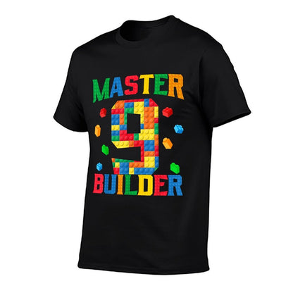 Master Builder 9th Birthday 9 Year Old Brick Building Blocks  Polyester Blend T-Shirt