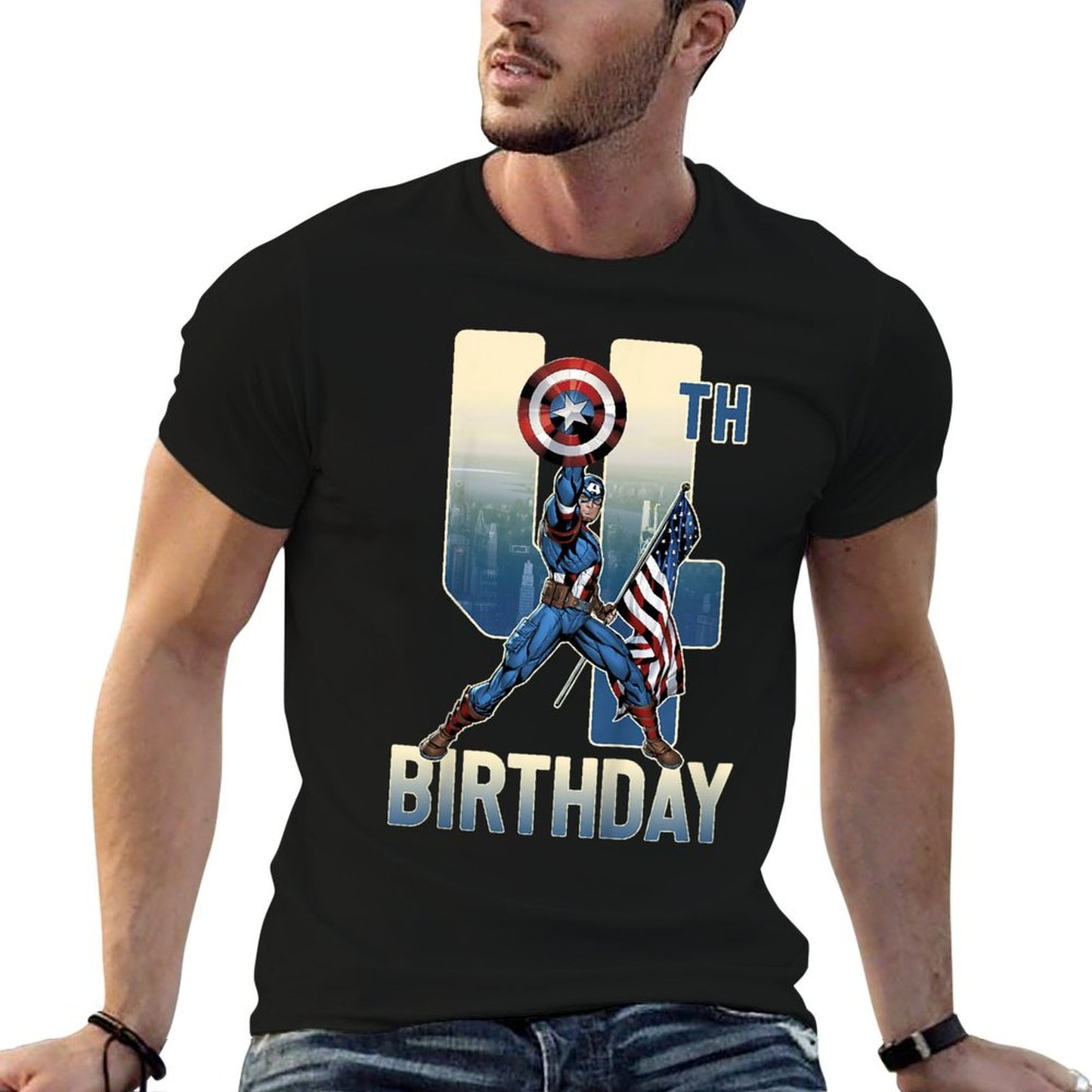 Kids Marvel Avengers Classic Captain America Epic 4th Birthday  Fade-proof Color T-Shirt