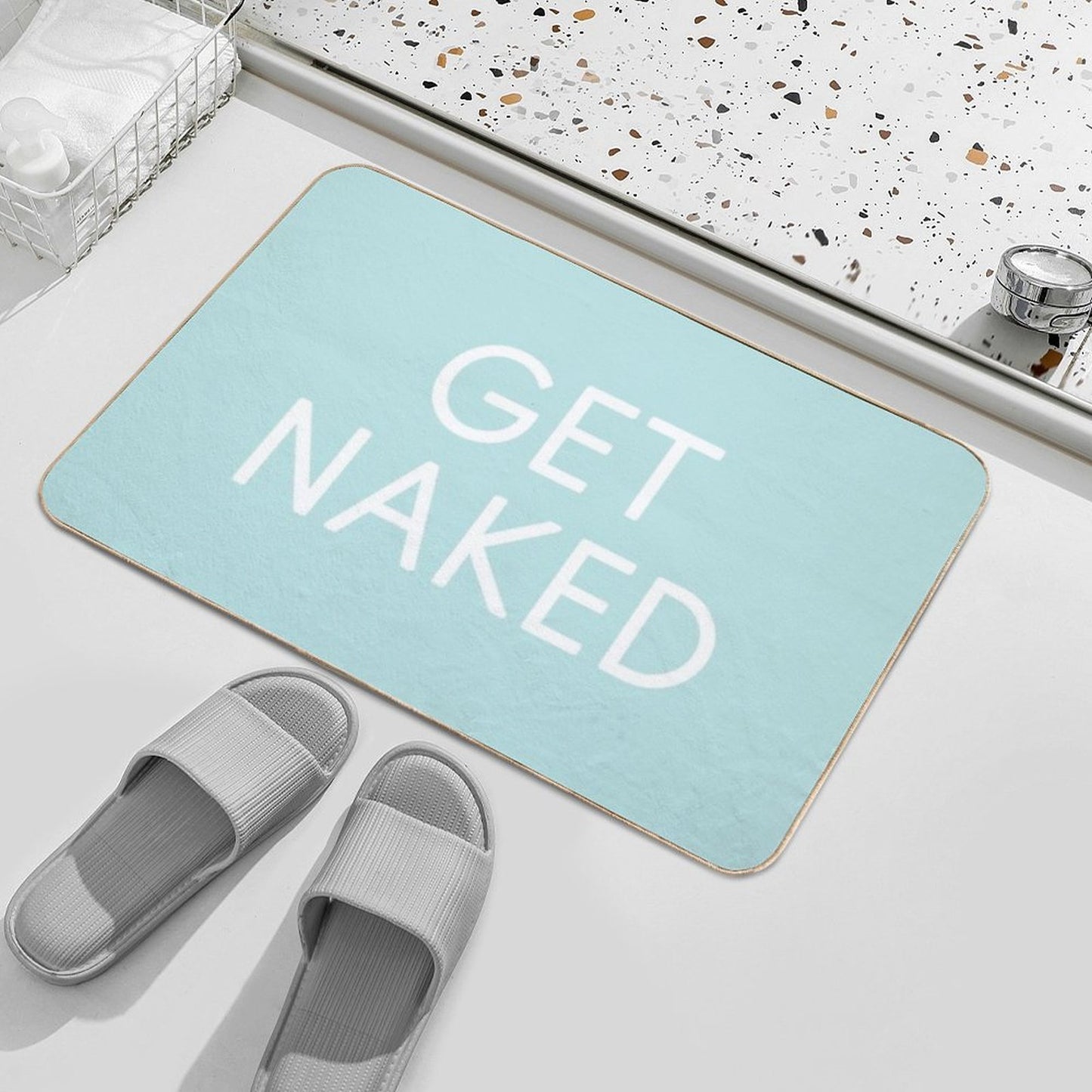 Get Naked - Pastel Teal Blue And White  Toxin-Free Bath Mat
