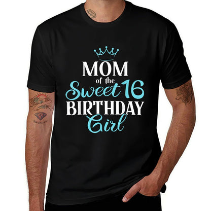 Mom Of Sweet 16th Birthday Sixteen Squad Bday Party Blue  Easy-care T-Shirt
