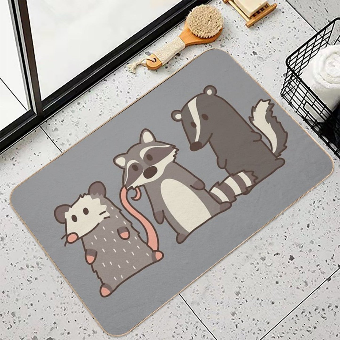 Raccoon, Opossum & Skunk Woodland Friends  Absorbent Bath Mat