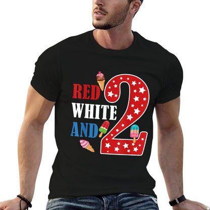 Red White And Two Birthday 4th of July American 2nd Birthday  Graphic-printed T-Shirt