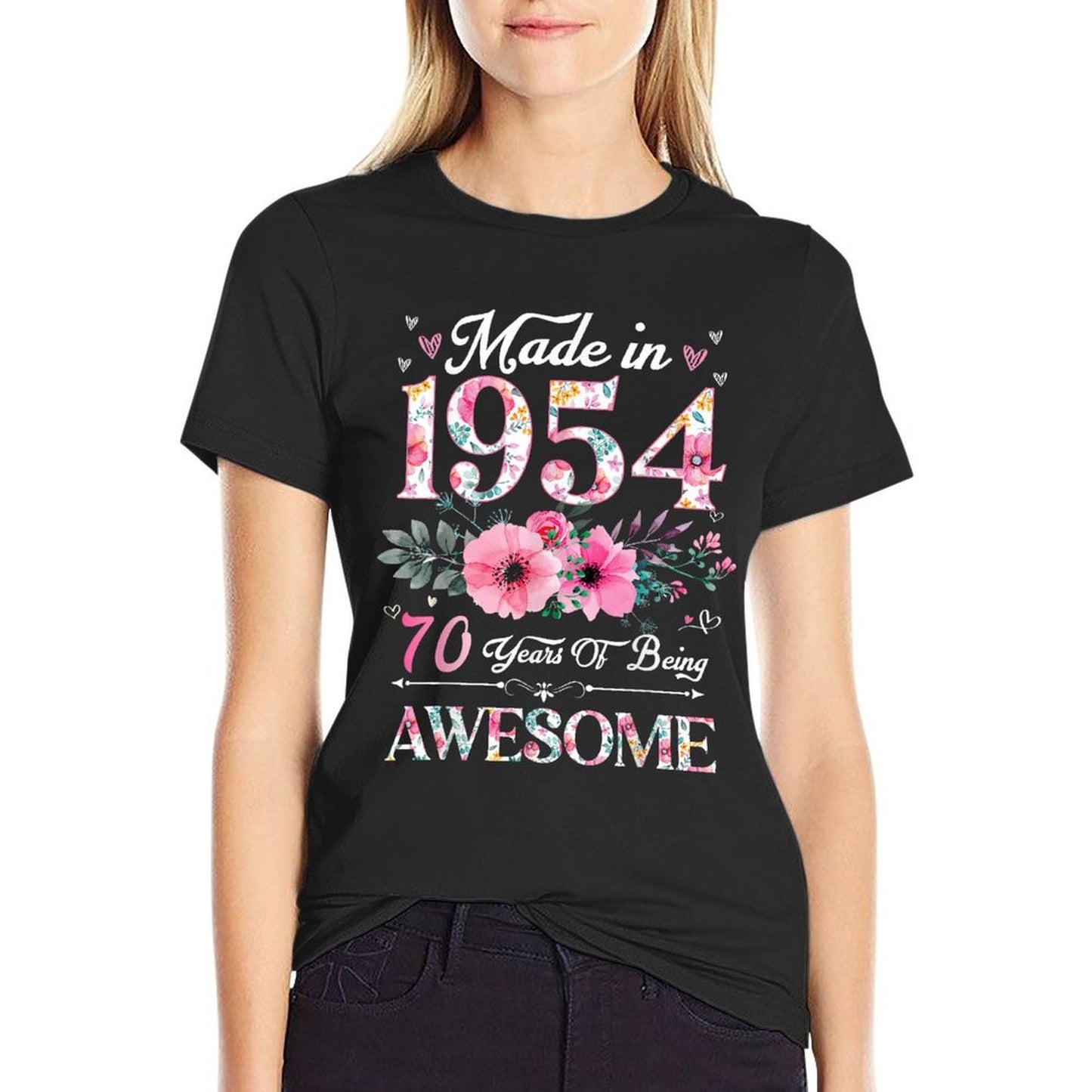 70 Year Old Made In 1954 Floral 70th Birthday Women  Vintage-inspired T-Shirt