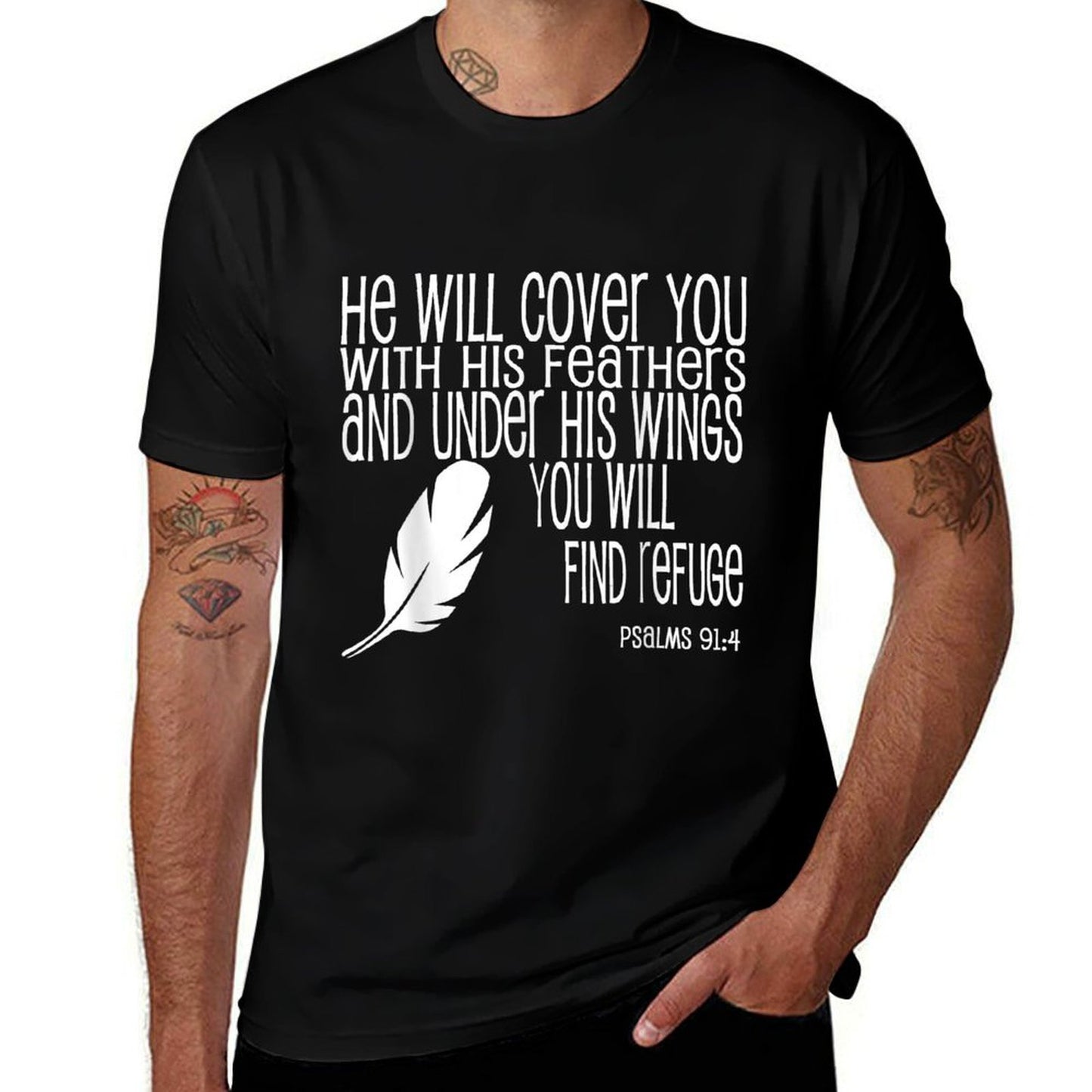 Under His Wings Find Refuge Psalms 914 Christian  Relaxed-fit T-Shirt