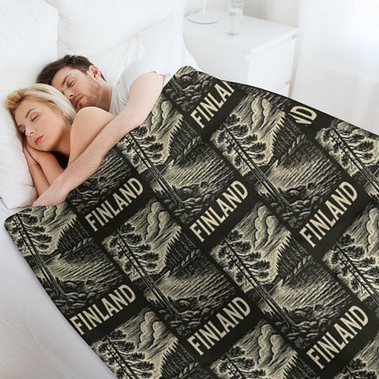 Finland Linocut Style Quick-dry Throw Blanket