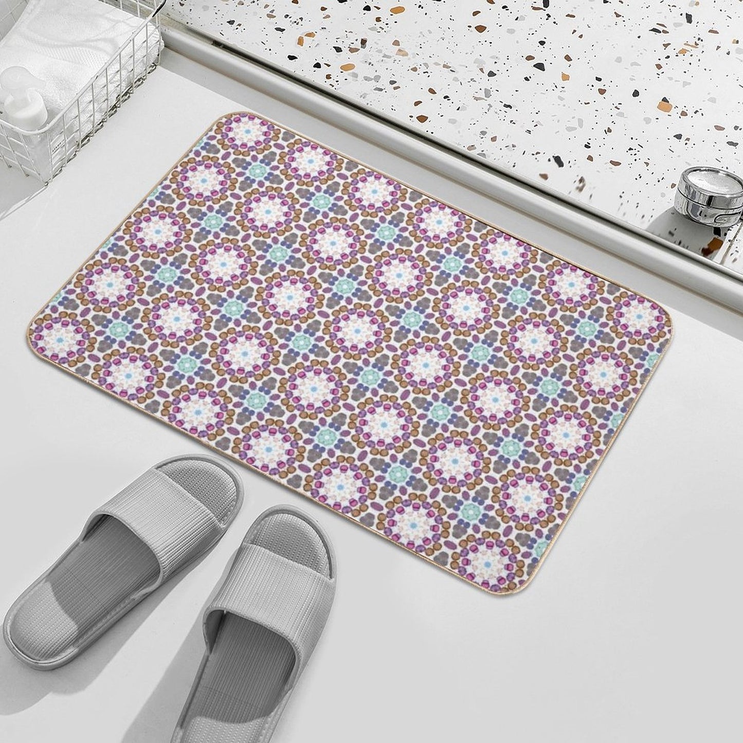Mediterranean Mosaic Tiles  Azulejo  Slip-Resistant Bath Mat