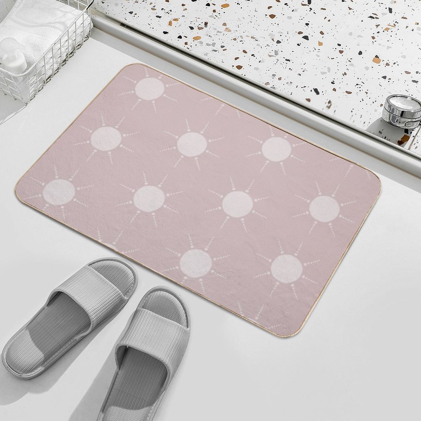 Pretty Polka Dots Sun Pattern Boho Aesthetic In Muted Colors Gray Pink  High-Traffic Bath Mat