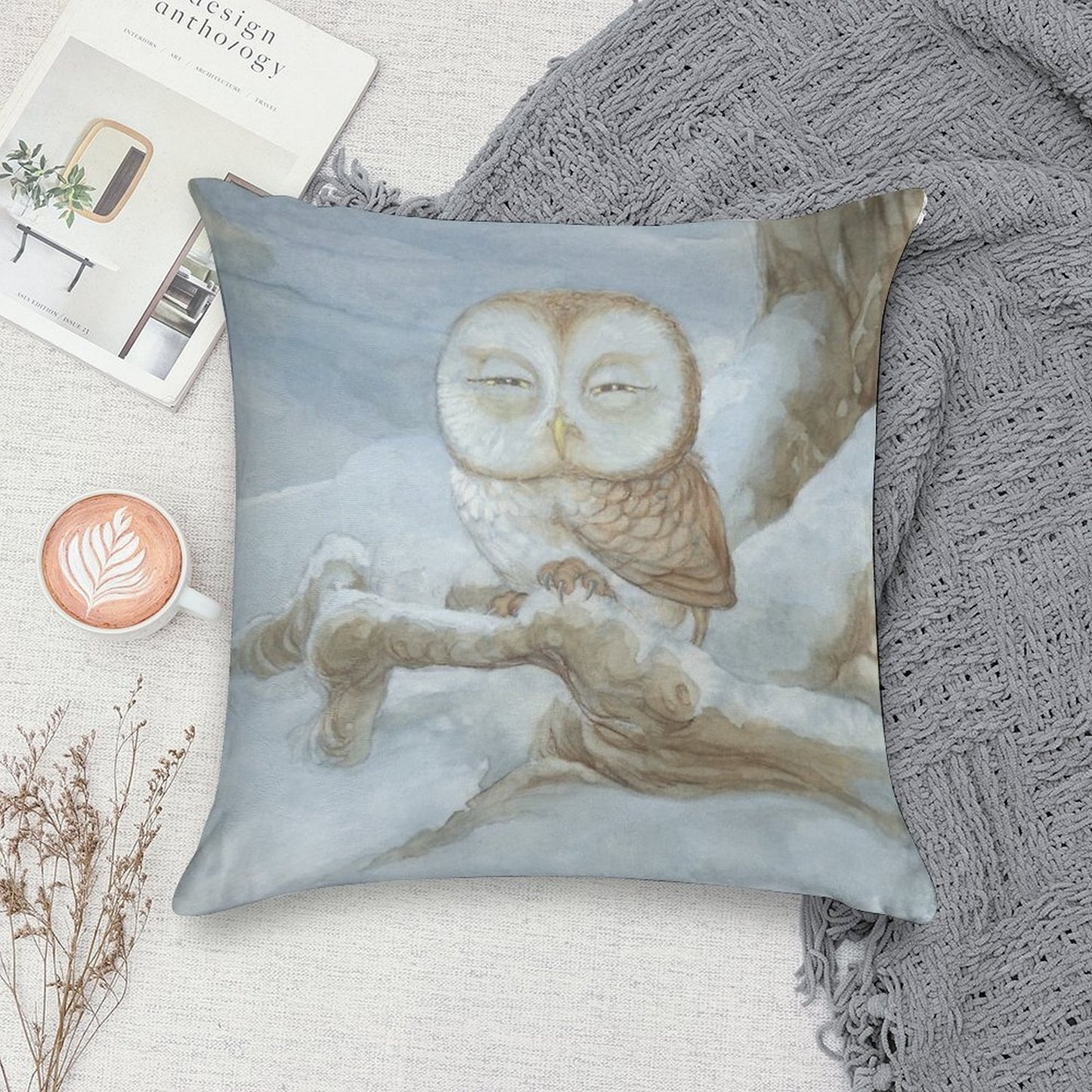 Sleepy Owl Soft High-Density Material Throw Pillow