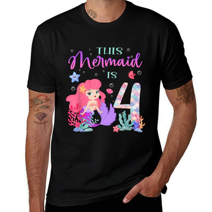 4th Birthday Cute Mermaid Girl 4 Year Old Birthday Party  Eco-friendly Material T-Shirt