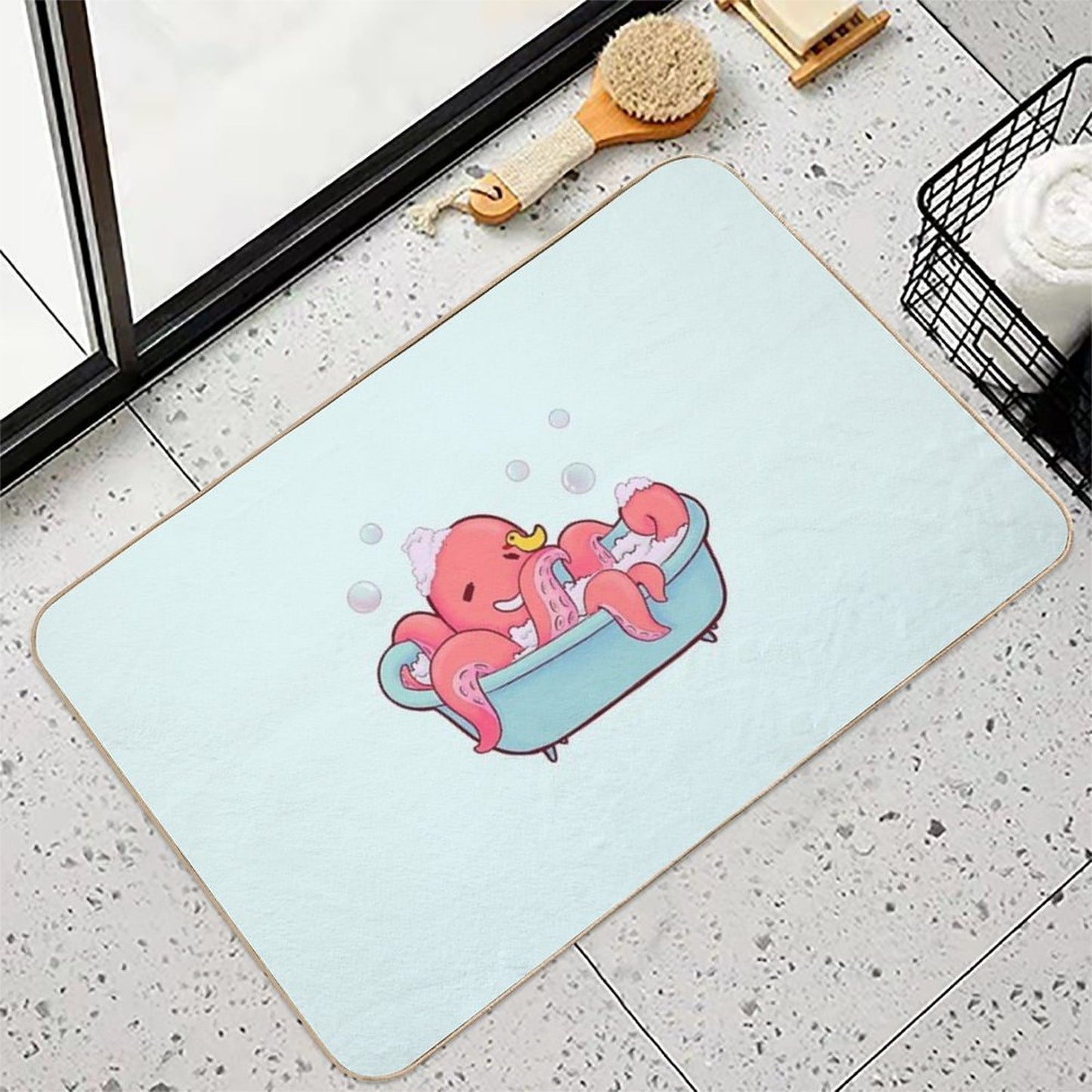 Cute Octopus Taking A Bath with Rubber Duck Durable Bath Mat