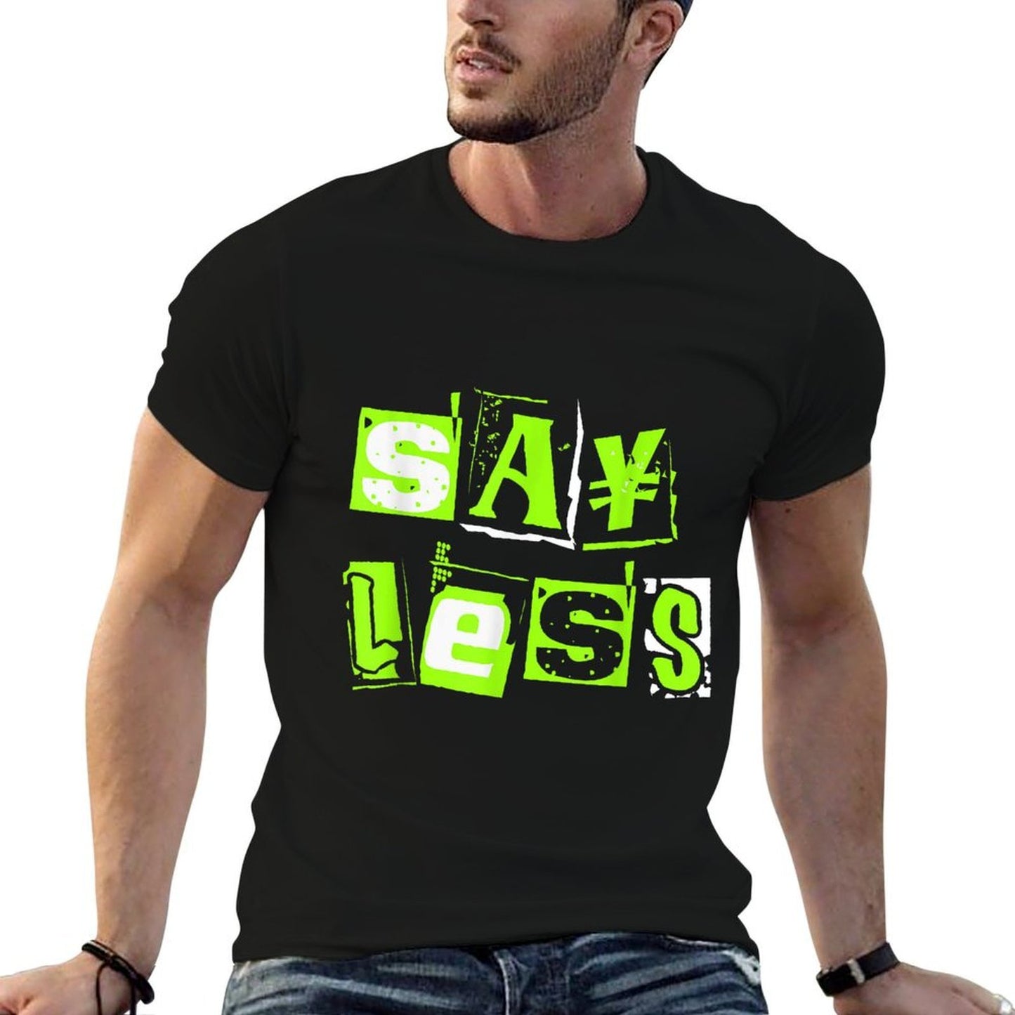 Green Say Less Green Color Graphic  Heathered Texture T-Shirt