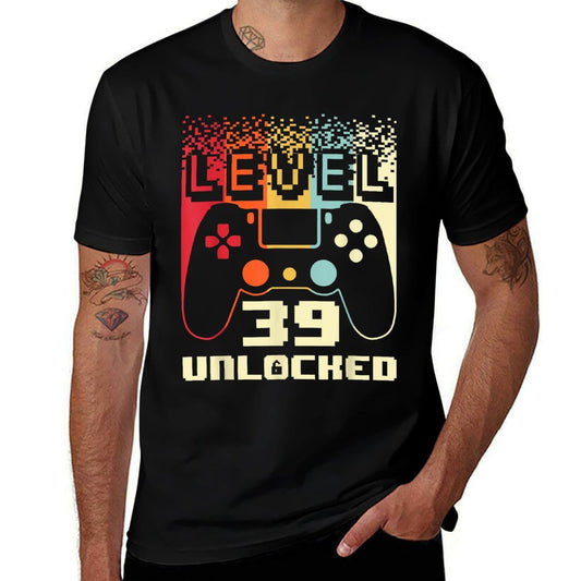 39th Birthday For Men Level 39 Unlocked Gamer 39 Year Old  Cotton T-Shirt