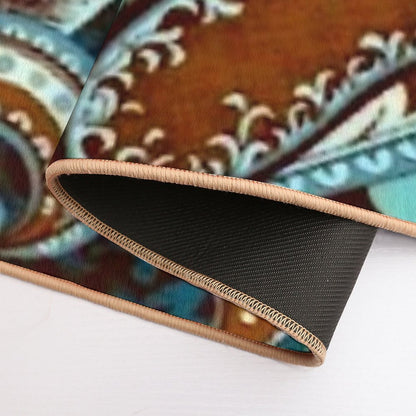 Turquoise Brown Vintage Paisley  Easy To Clean Bath Mat