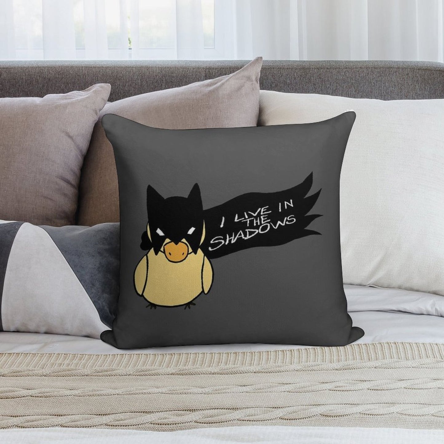 Duck in Bat Costume Soft Reinforced Edging Throw Pillow