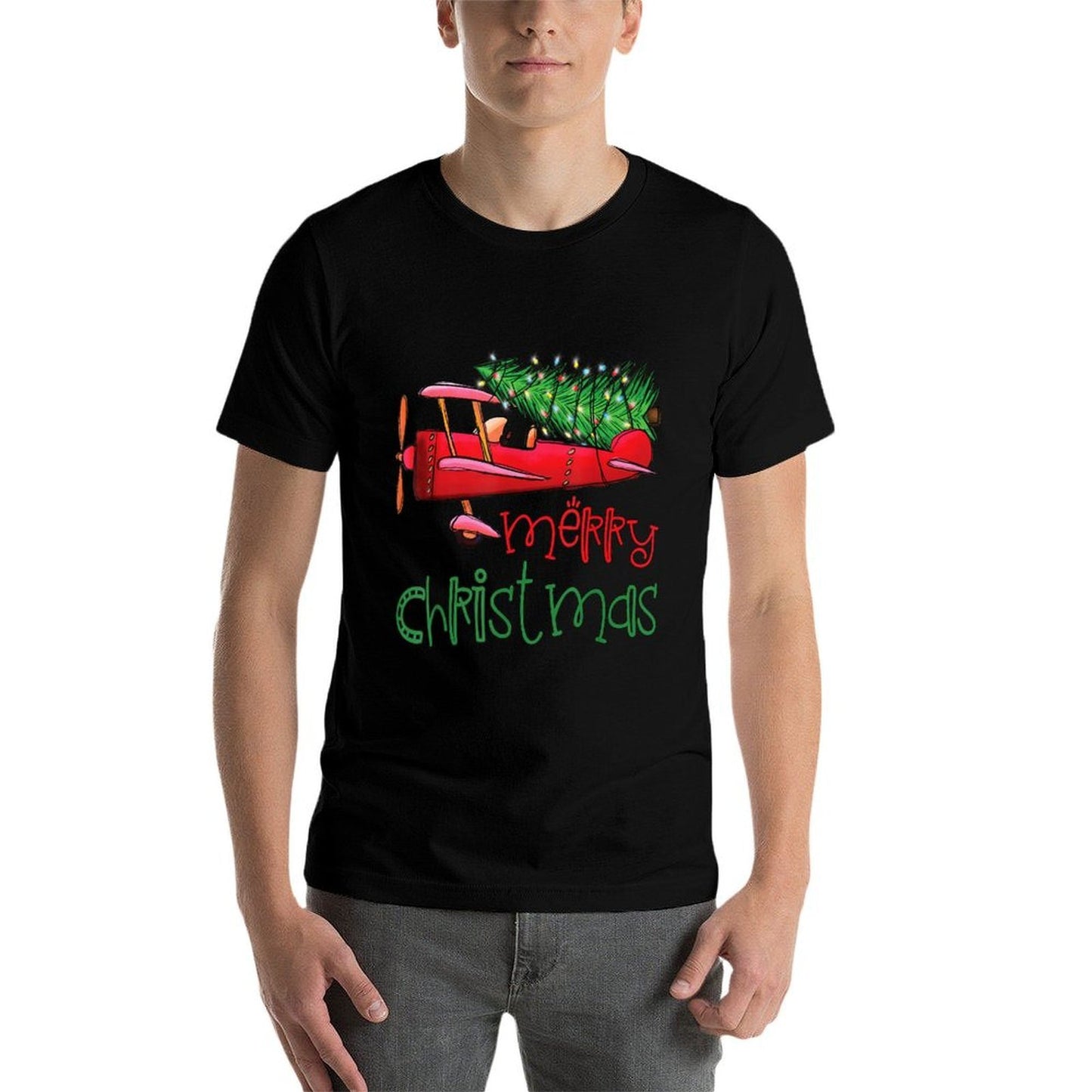 Merry Christmas Airplane Christmas Tree Pilot  Eco-friendly Material T-Shirt