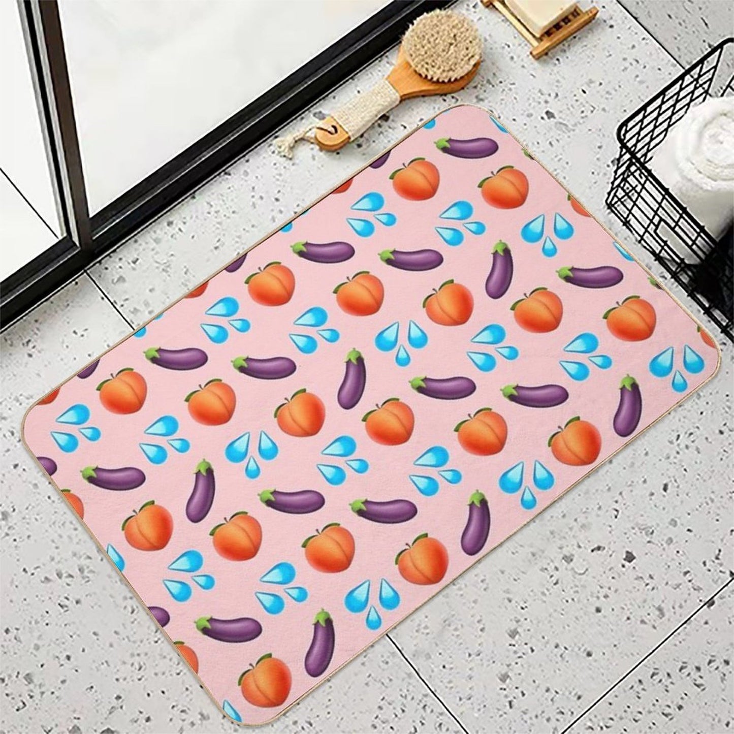 Peach And Eggplant Emoji  Eco-Friendly Bath Mat