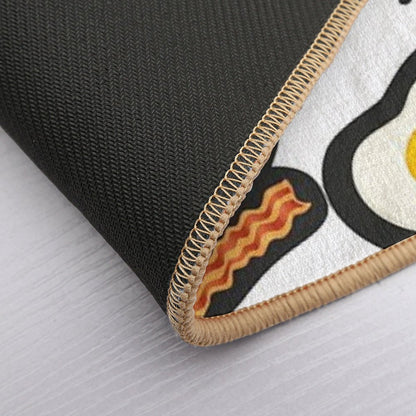 Breakfast With Bacon And Eggs Seamless Vector Pattern Dark  Absorbent Bath Mat