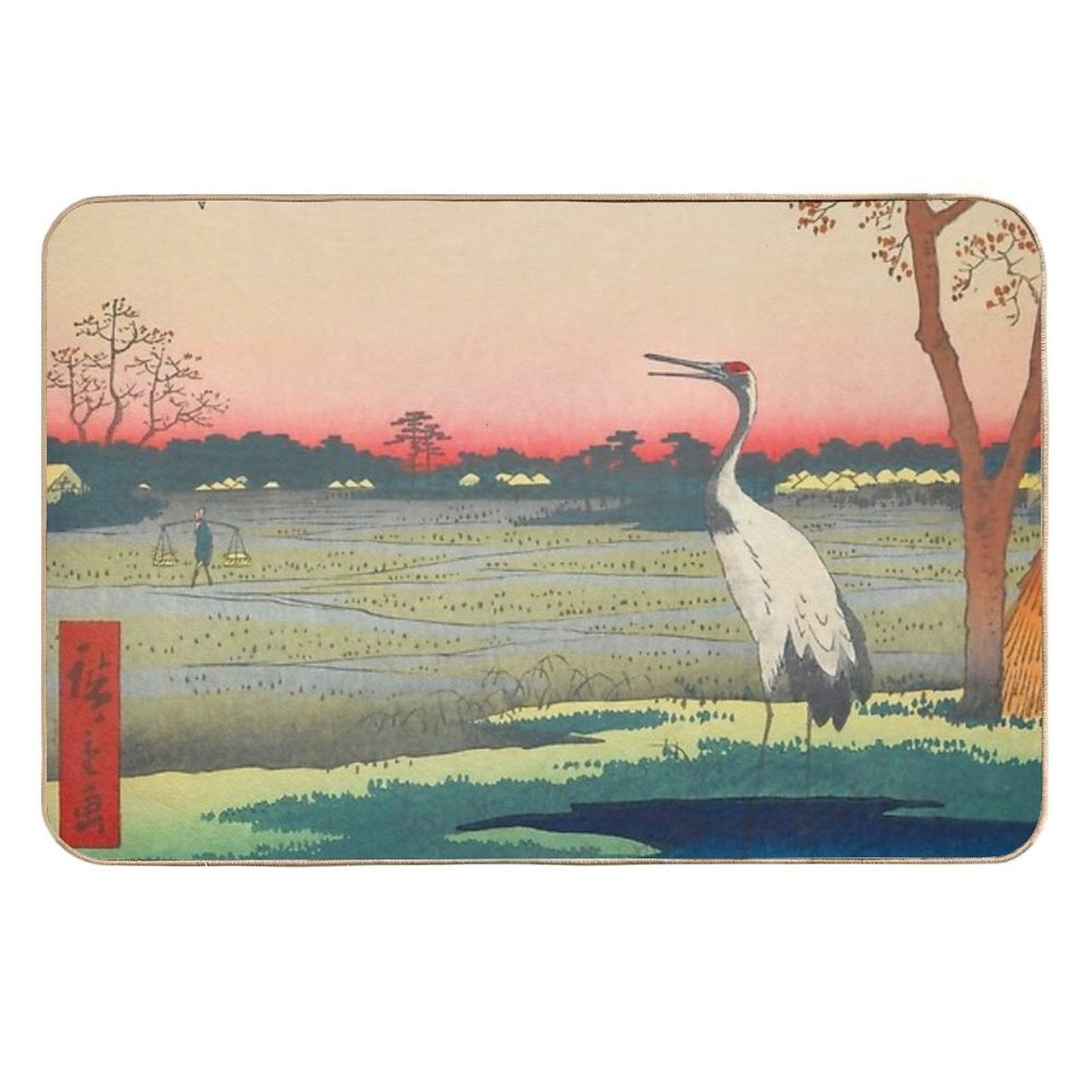 Red-crowned Crane Vintage Ukiyo-e Japanese Art  High-Traffic Bath Mat