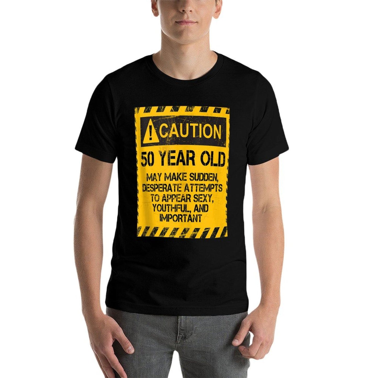 Caution 50 Year Old 50th Birthday Gift  Summer-ready Fabric T-Shirt