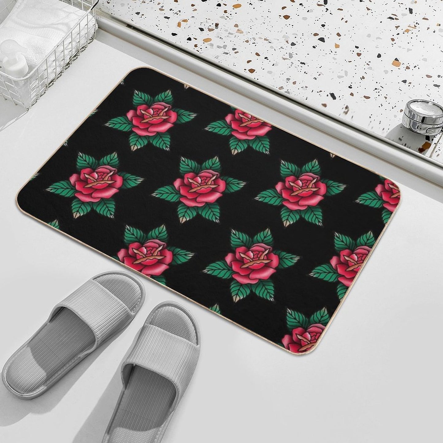 Traditional Red Rose Tattoo  High-Traffic Bath Mat