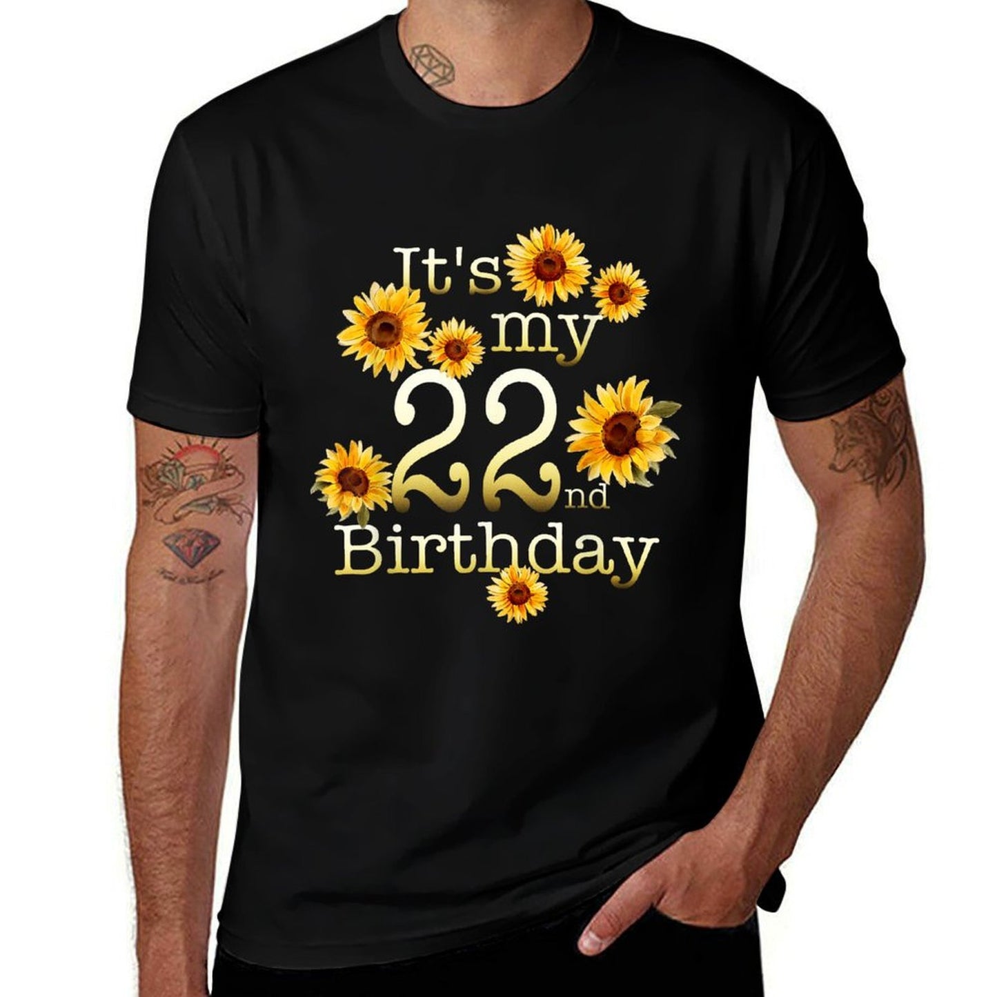 Cute Sunflower Its My 22nd Birthday 22 Year Old Birthday  Heathered Texture T-Shirt