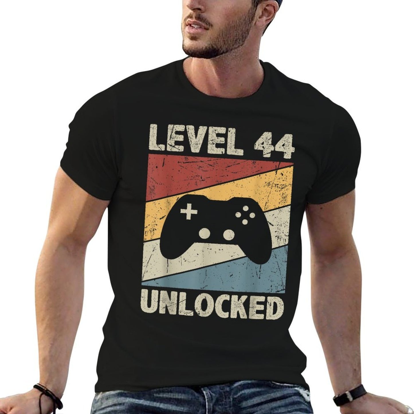 Level 44 Unlocked - Retro Vintage Funny 44th Birthday Gamer  Cotton T-Shirt
