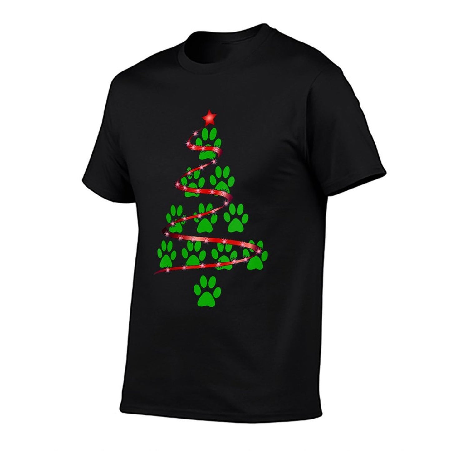 Womens Dog Paws Print Christmas Tree for Dog Lovers  Summer-ready Fabric T-Shirt