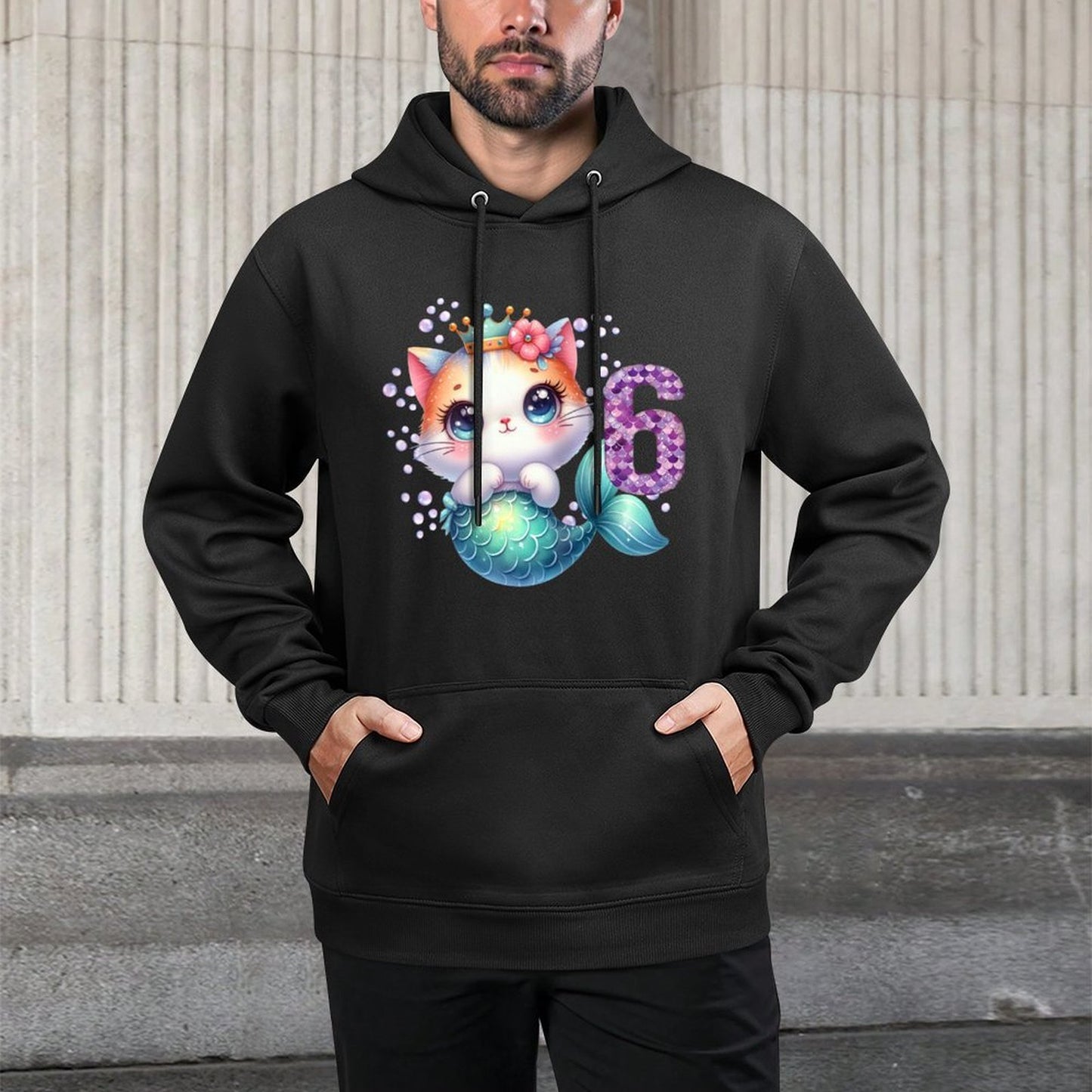 Cat Mermaid 6th Birthday 6 Year Old Party Girls Outfit Durable Construction Hoodie