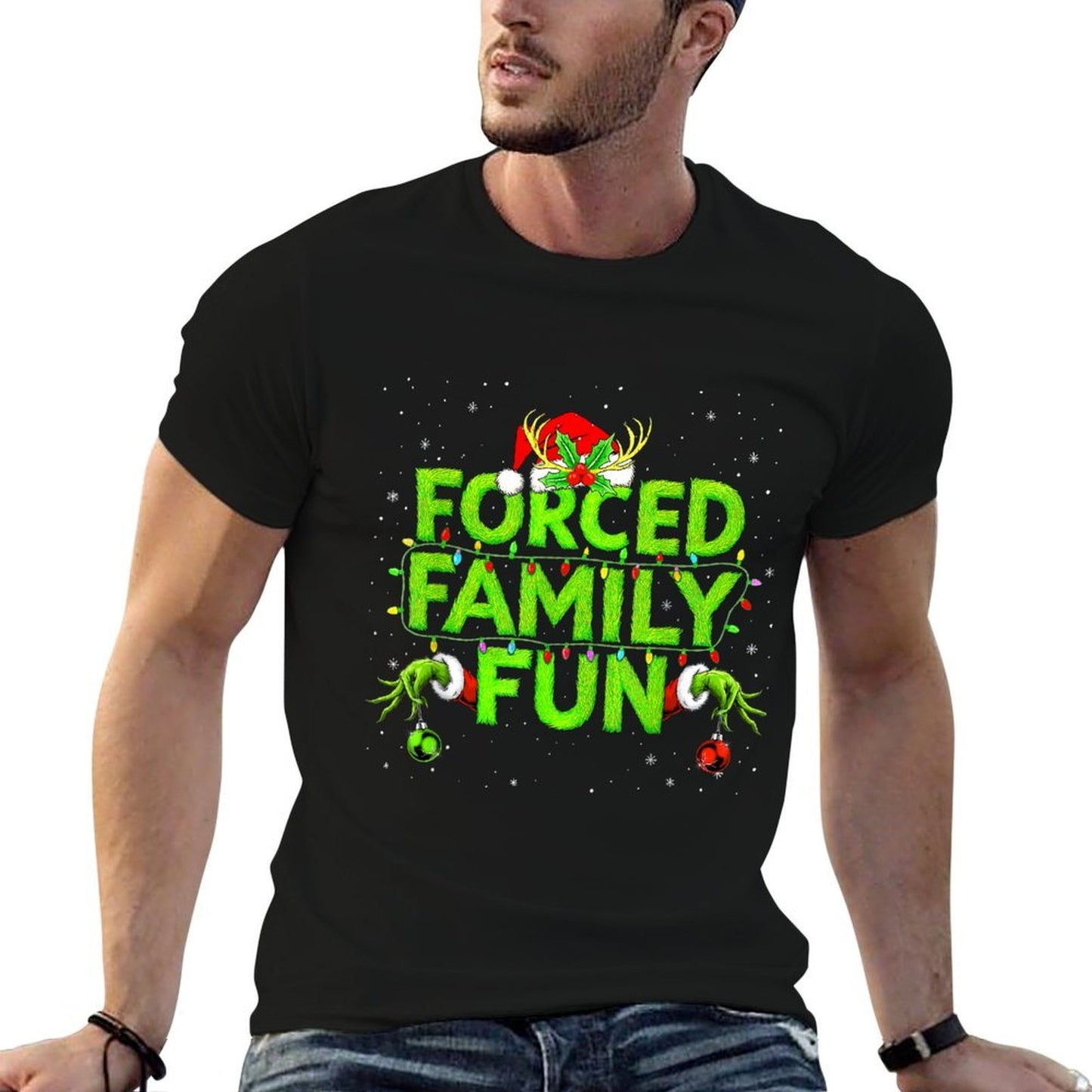 Funny Forced Family Fun Christmas Holiday Men Kids Boy  Durable T-Shirt