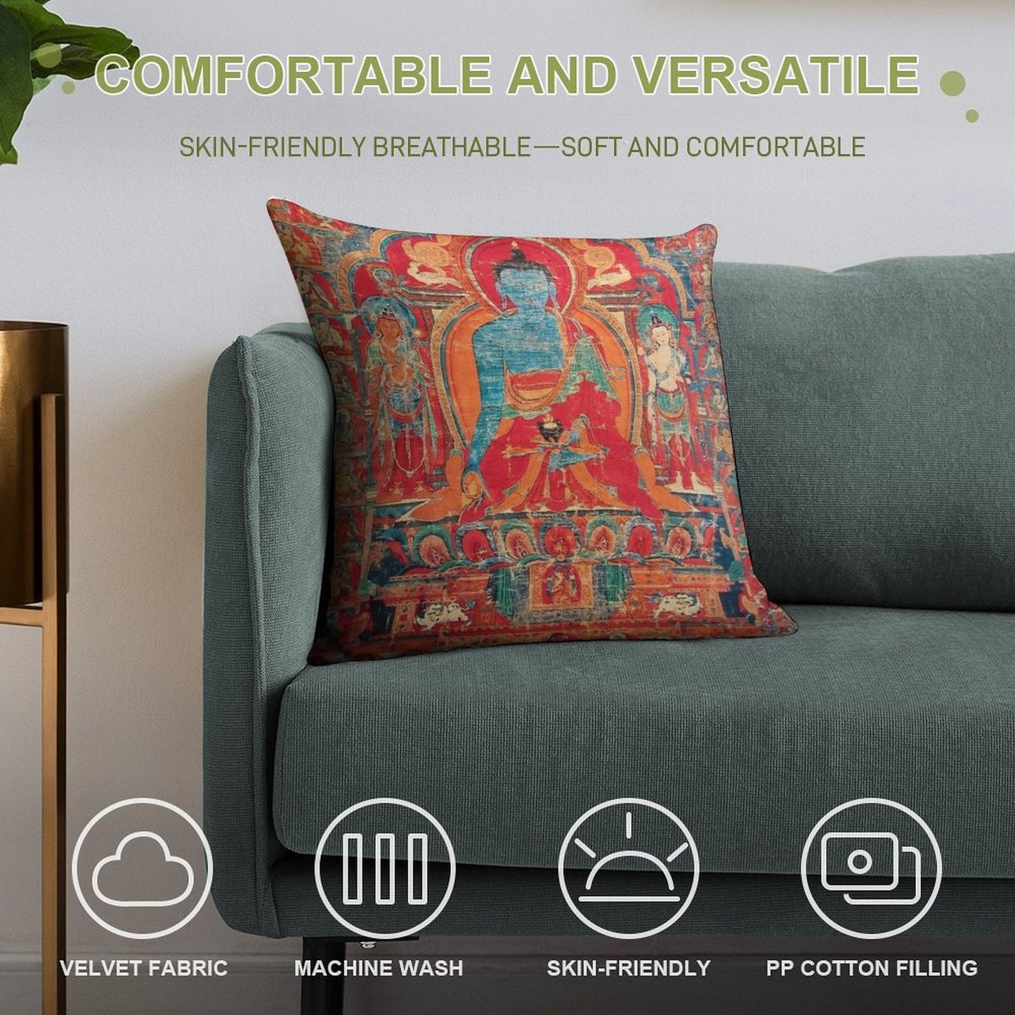 Mandala 140 Blue Medicine Buddha Soft Easy Maintenance Throw Pillow