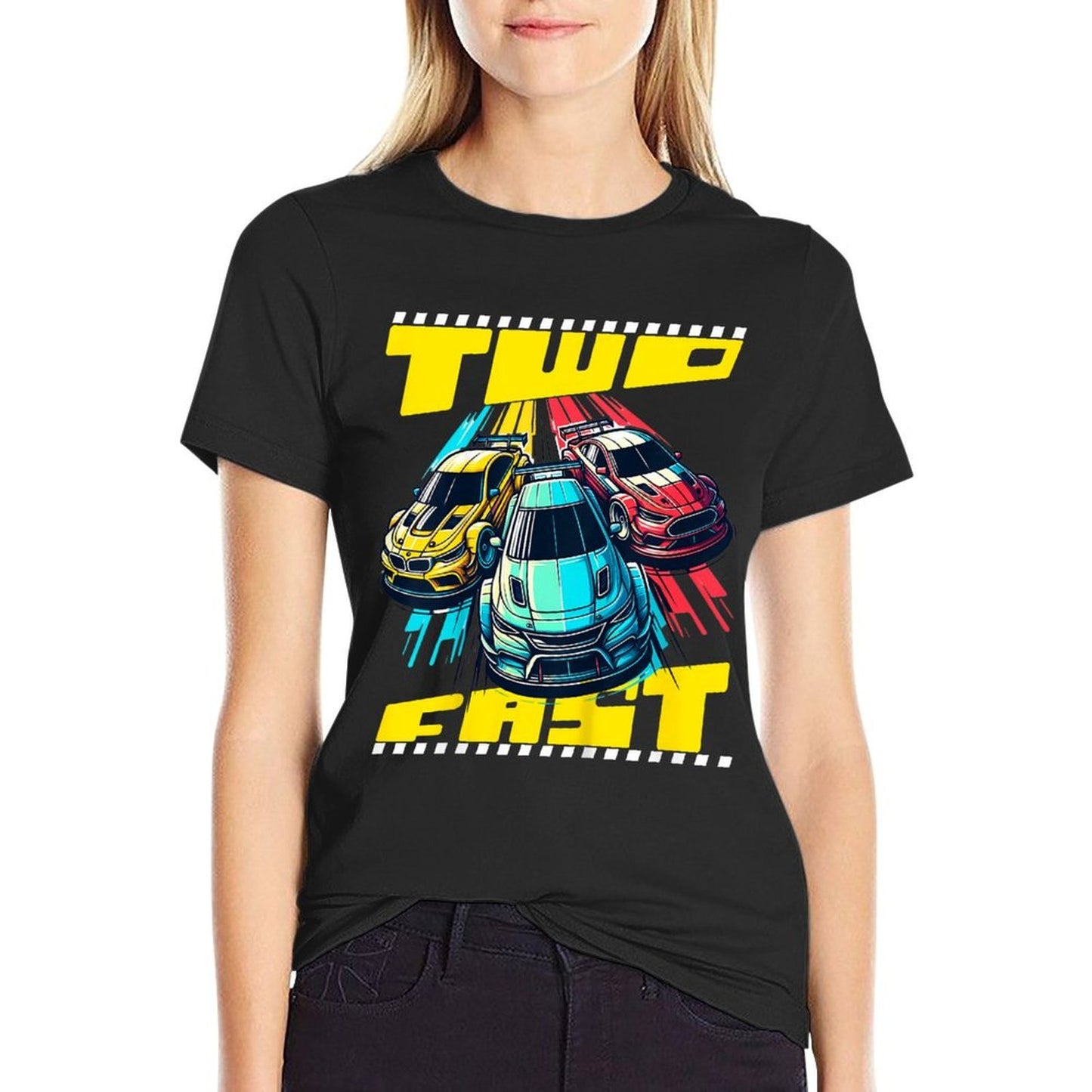 Kids Kids Two 2 Year Old 2nd Birthday Two Fast Racecar Boys Girls  Fade-proof Color T-Shirt