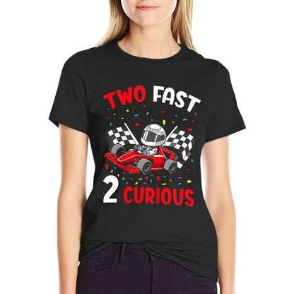 Two Fast 2 Curious 2nd Birthday Two Years Old Car Racing  Vintage-inspired T-Shirt