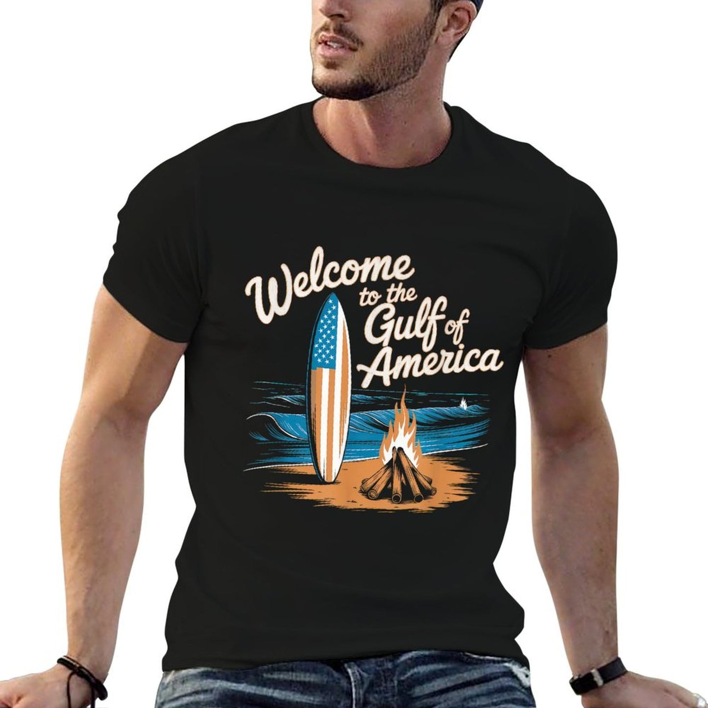 Gulf Of USA America Gift Men Women Flag Beach Lightweight T-Shirt